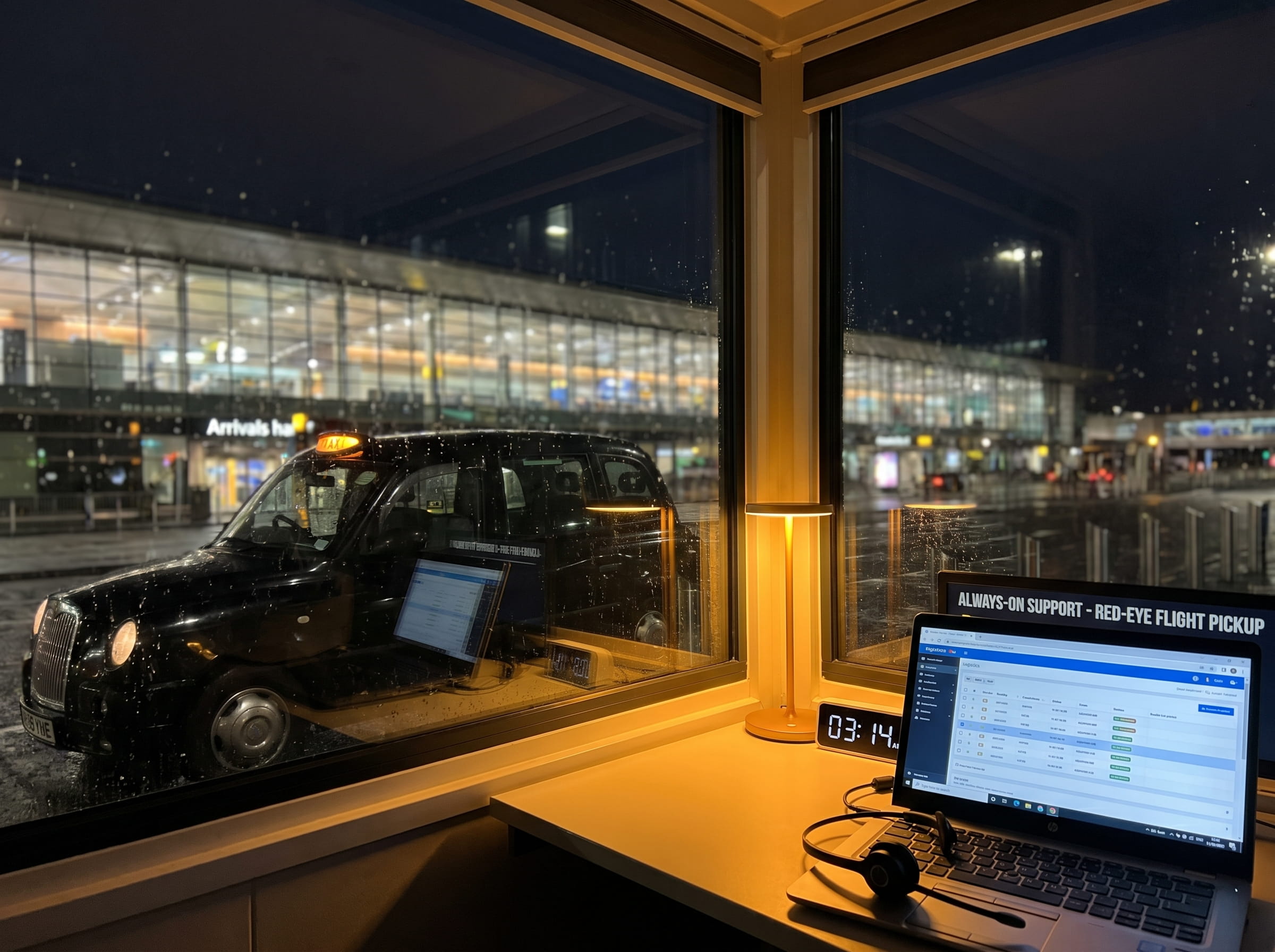 24/7 airport arrivals pickup with licensed taxi waiting at night